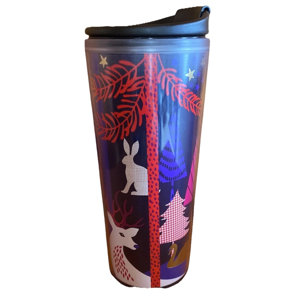 Starbucks 16oz Coffee Travel Mug Tumbler Winter Forest Reindeer Swan Animals